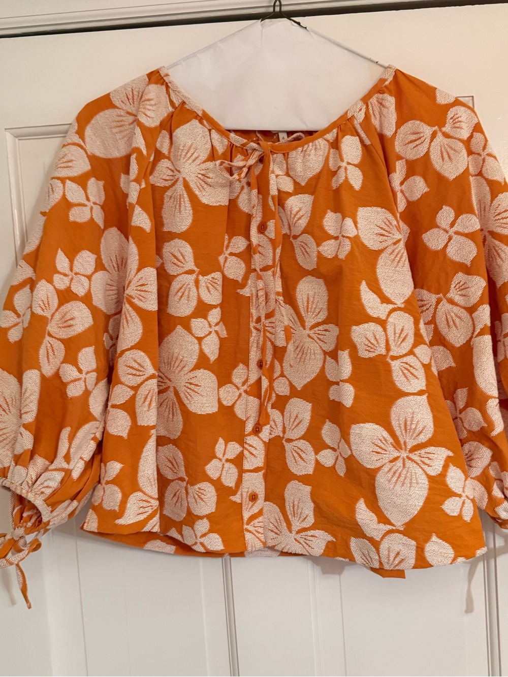 Ted Baker Orange and White Floral Tie-Neck Blouse